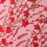 Red tulle fabric with elegant FLORAL embroidery for a stunning gown