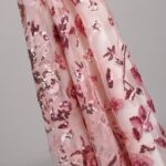 Pink Tulle Fabric with embroidered flowers and subtle sequins