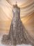 Brown Tulle adorned with semi-round striped embroidery - Image 6