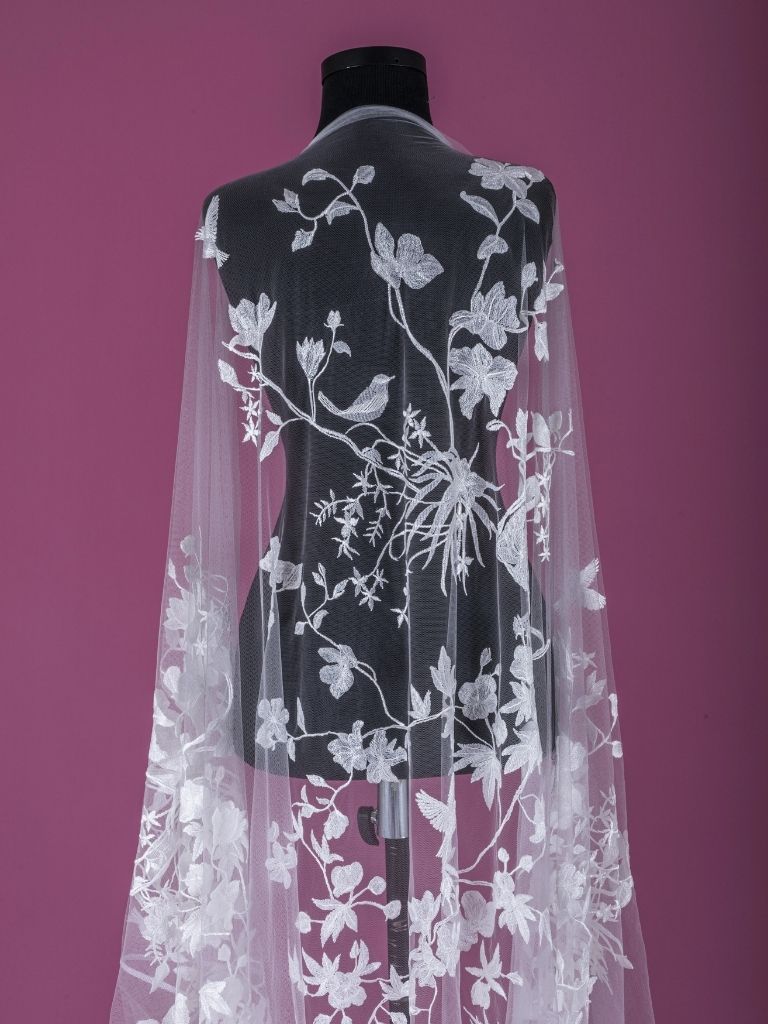 22-3204.01 Off white tulle with floral embroidery - Image 1