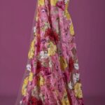 Tulle with multi-colored floral embroidery