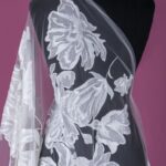Tulle with off white floral embroidery
