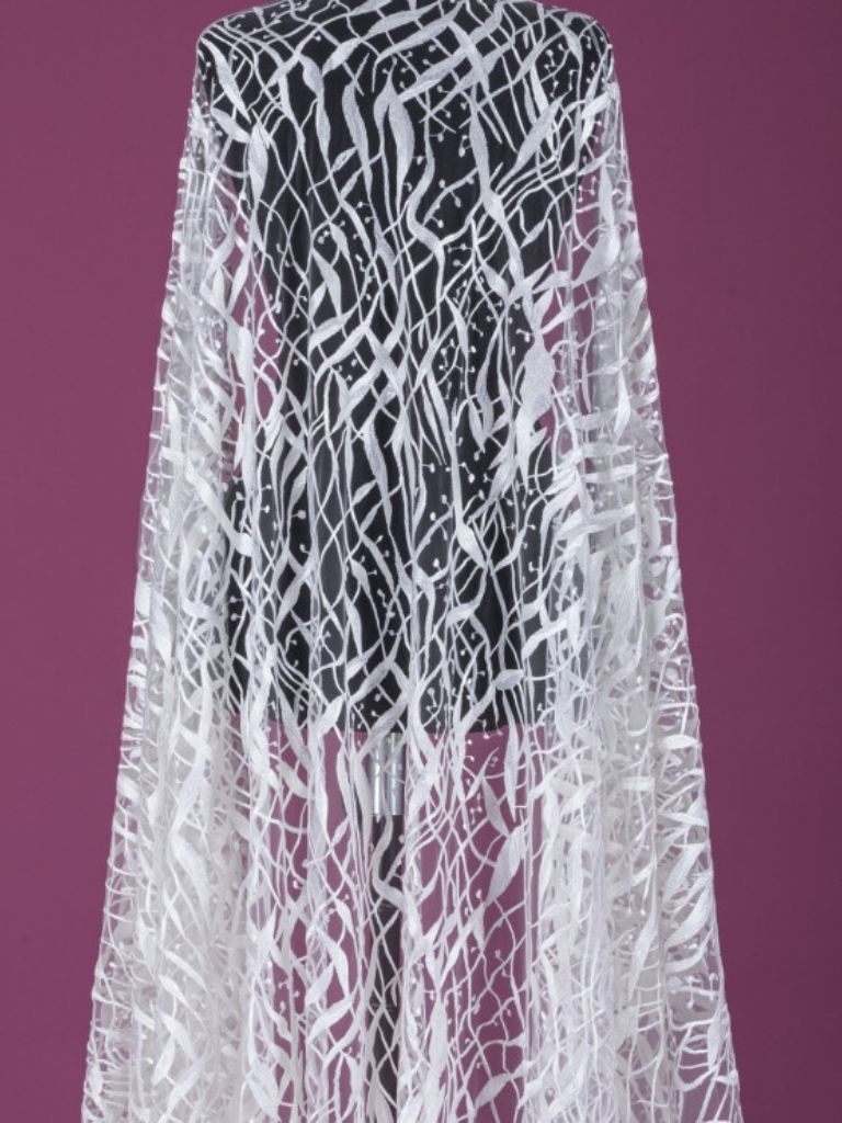 22-3278.01 Tulle with radiant off white metallic embroidery - Image 1