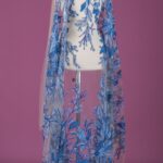 Tulle with soft blue floral embroidery