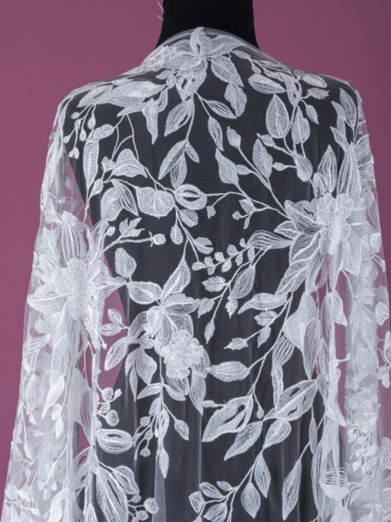 22-3279.01 Tulle with soft off white floral embroidery - Image 1