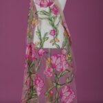 Blush Garden Tulle with pink embroidered flowers