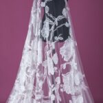 off white tulle with embroidered flowers