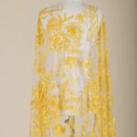 Luxurious Tulle with mustard yellow embroidery