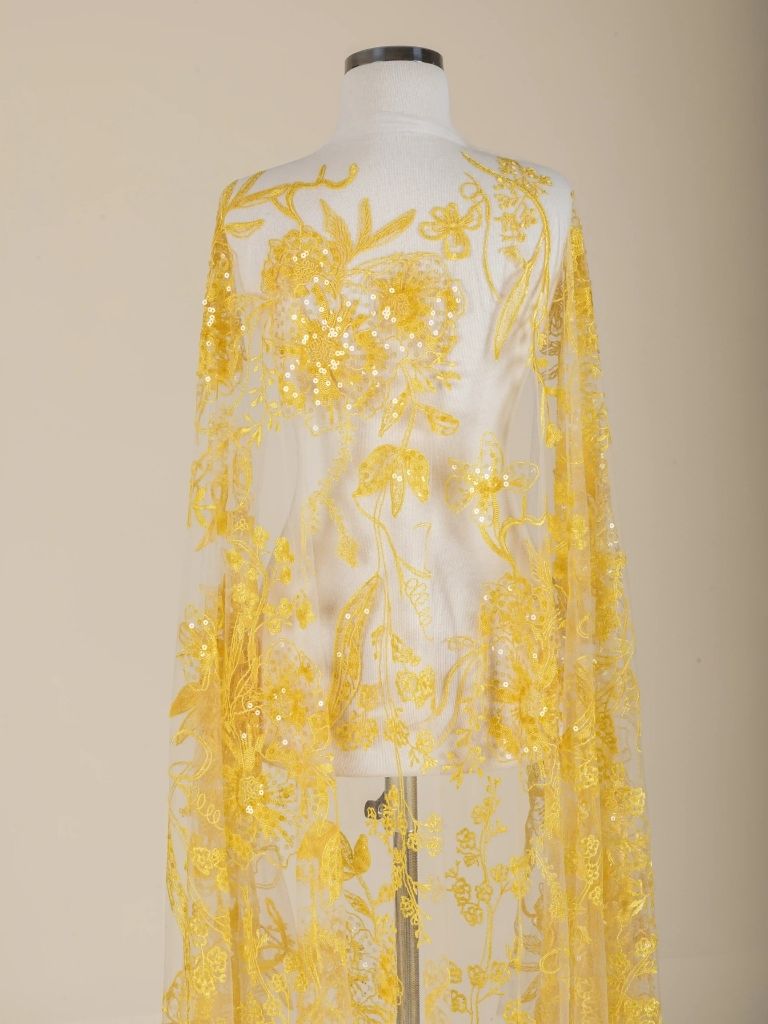 22-3296 (2) Luxurious Tulle with mustard yellow embroidery - Image 1
