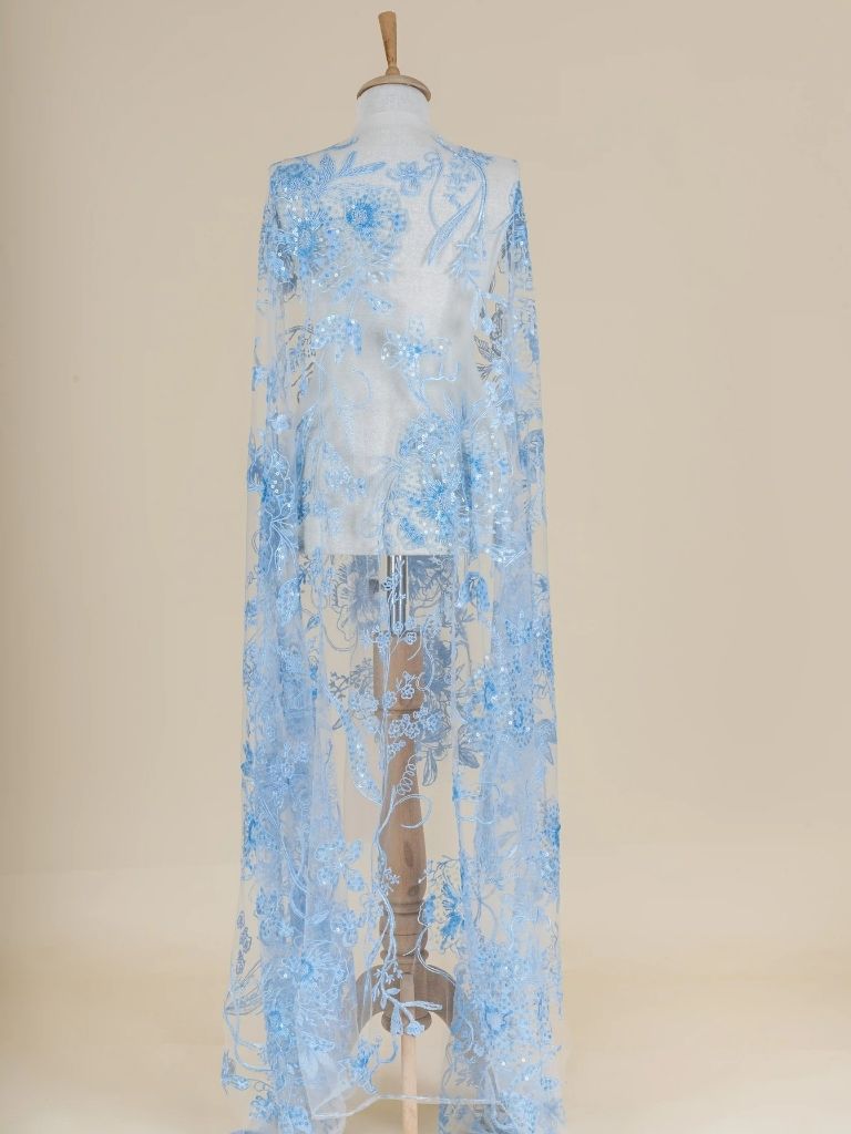 22-3296 Luxurious Tulle with blue embroidery - Image 1