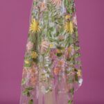 Yellow, Coral and Blue Elegant Whisper Embroidered Tulle