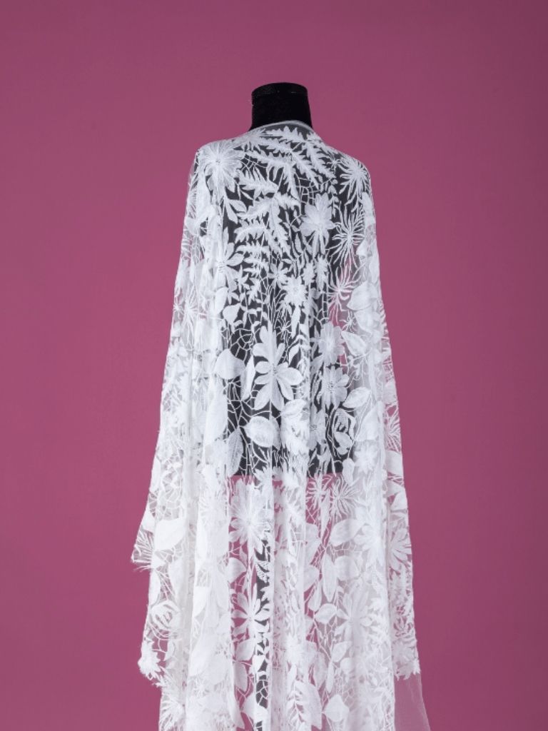 22-3334.01 White Floral Embroidered Bridal Tulle - Image 1