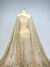 Golden Tulle fabric with double cord embroidery and subtle sequins