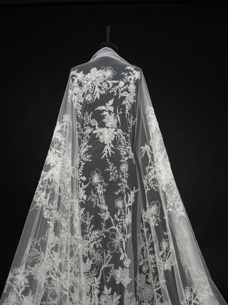 23-3764_01 Off White Tulle with floral embroidery and sequins - Image 1