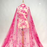 Pink Tulle with floral embroidery and sequins