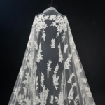 Off White Tulle with embroidered leaves and delicate beads