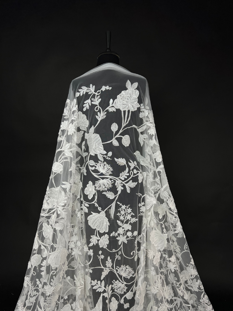 23-3774_01 Off White Tulle with floral embroidery and sequins - Image 1