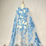 Tulle with embroidery, 3D flowers, and sequins