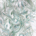 Baby Blue Tulle with intricate leaf embroidery