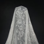 Off White Tulle with floral embroidery