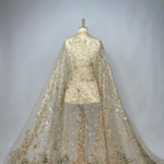 Golden Tulle with tiny floral embroidery