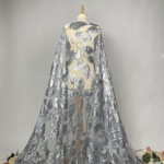 Tulle with sequin-embellished leaves