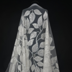 White tulle with sequin-embellished leaves