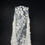 White tulle with 3D flowers and bead centers
