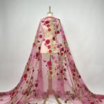 Vibrant Fuchsia floral-embroidered tulle for enchanting gowns