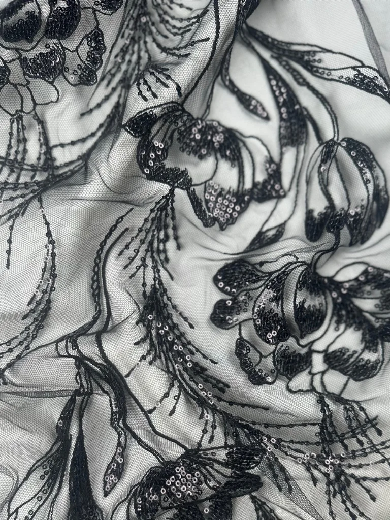 23-34000000 Black Luminous Elegance Tulle with Embroidery and Delicate Sequins - Image 1