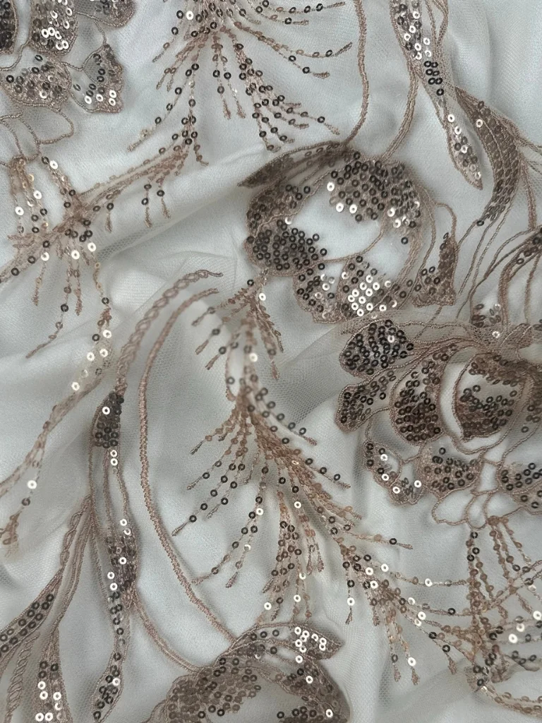 23-340000000 Beige Luminous Elegance Tulle with Embroidery and Delicate Sequins - Image 1