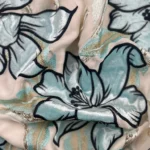 Blue and light green Opulent Lace with Embroidery and Velvet Appliqué
