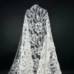 Off White Artisanal Tulle with Embroidery and Raffia Cord Detail