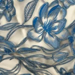 Blue Artisanal Tulle with Embroidery and Raffia Cord Detail