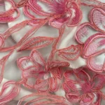 Pink Artisanal Tulle with Embroidery and Raffia Cord Detail