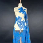 Azure Blossom Tulle with Blue Floral Embroidery