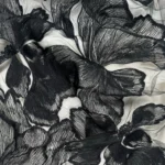 Black Blossom Tulle with Floral Embroidery