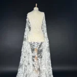 Off White Tulle with 3D Floral Accents