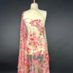 Transparent Tulle with 3D Red and Pink Floral Accents