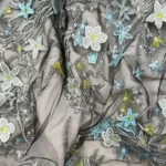 Transparent Tulle with 3D colored Floral Accents