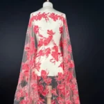 Crimson Elegance Tulle with Red Embroidery