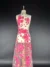 Bright Purplish - Red Floral Elegance Tulle with Embroidered Flowers