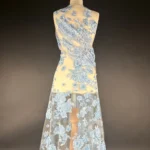 Light Blue Floral Elegance Tulle with Embroidered Flowers