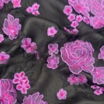 Purple Floral Elegance Tulle with Embroidered Flowers