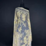 Dual Elegance Lace and Tulle with golden Floral Embroidery