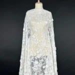 Off White Bloom Tulle with Floral Embroidery and 3D Flowers