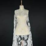 Off White Floral Harmony Tulle with Embroidered Flowers