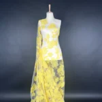 Bright Yellow Floral Harmony Tulle with Embroidered Flowers