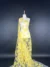 Bright Yellow Floral Harmony Tulle with Embroidered Flowers
