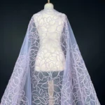 Charming blue Tulle with Embroidery and Paper Raffia Accents